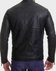Mens Slim Fit Black Padded Leather Jacket Leather Jacket men detail view 2 | Dash Racegear — Mens Slim Fit Black Padded Leather Jacket