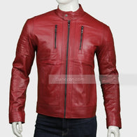 Men’s Slimfit Red Biker Leather Jacket Biker Jacket men front product view | Dash Racegear — Slim Fit Red Leather Jacket for Mens