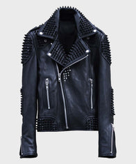 Mens Black Studded Biker Leather Jacket Biker Jacket men front product view | Dash Racegear — Mens Studded Biker Black Leather Jacket