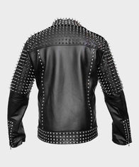 Mens Black Motorcycle Studded Jacket Biker Jacket men detail view 4 | Dash Racegear — Mens Black Cropped Studded Leather Jacket