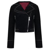 Mens Black Studded Suede Leather Jacket Leather Jacket men front product view | Dash Racegear — Black Studded Suede Leather Jacket