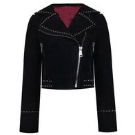 Mens Black Studded Suede Leather Jacket Leather Jacket men front product view | Dash Racegear — Black Studded Suede Leather Jacket