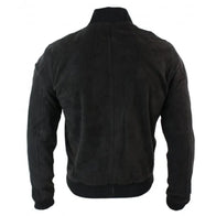Men’s Black Suede Bomber Leather Jacket Bomber Jacket men detail view 2 | Dash Racegear — Black Bomber Suede Jacket For Men's