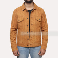 Mens Shirt Style Brown Suede Leather Jacket Leather Jacket men detail view 3 | Dash Racegear — Shirt Collar Brown Suede Jacket