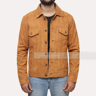 Mens Shirt Style Brown Suede Leather Jacket Leather Jacket men detail view 3 | Dash Racegear — Shirt Collar Brown Suede Jacket
