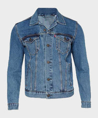 Mens Blue Trucker Jacket Denim Jacket men front product view | Dash Racegear — Mens Denim Jacket