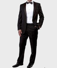 Mens Two Buttons Black Tuxedo Suit Fashion Apparel men front product view | Dash Racegear — Elegant Style Two Buttons Tuxedo Suit