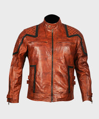 Mens Vintage Brown Biker Leather Jacket Biker Jacket men front product view | Dash Racegear — Mens Brown Vintage Leather Jacket