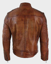 Mens Cafe Racer Brown Distressed Leather Jacket Biker Jacket men detail view 2 | Dash Racegear — Mens Cafe Racer Brown Distressed Leather Jacket