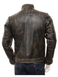 Mens Vintage Brown Quilted Leather Jacket Leather Jacket men detail view 4 | Dash Racegear — Vintage Style Brown Cafe Racer Jacket