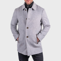 Mens Wool Blend Topcoat Coat men front product view | Dash Racegear — Mens Wool Blend Grey Topcoat