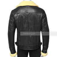 Mens Cream Shearling Black Leather Jacket Leather Jacket men detail view 5 | Dash Racegear — Mens Black and Cream Shearling Leather Jacket