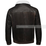 Mens Shearling Collar Brown Bomber Jacket Bomber Jacket men detail view 4 | Dash Racegear — Men brown leather shearling collar jacket