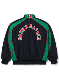 BXR Sport Mexico Warm Up Windbreaker Jacket Jacket unisex detail view 2 | Dash Racegear — Mexico 2026 sport windbreaker by Born x Raised featuring black and green color blocking and athletic design.