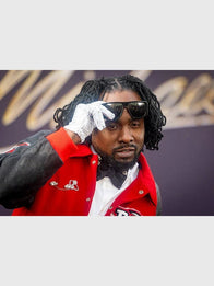 Michael 2026 Premiere Wale Jacket Jacket unisex detail view 5 | Dash Racegear — Wale-inspired Michael Jackson MM varsity jacket 2026, red black premium varsity for event street fashion looks.