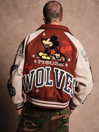 Mickey Mouse Wolves Club Rudy Maroon Letterman Jacket Jacket unisex detail view 2 | Dash Racegear — 2026 Mickey Mouse Wolves Club varsity jacket showcasing a rich maroon finish with premium craftsmanship and modern appeal.