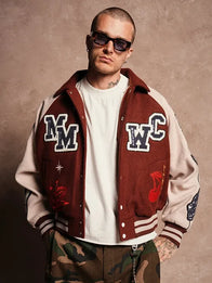 Mickey Mouse Wolves Club Rudy Letterman Jacket Jacket unisex detail view 6 | Dash Racegear — Maroon Roxy Box Cut Rudy letterman jacket designed for effortless casual style and lasting all-day comfort.