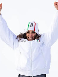 Federica Brignone 2026 Winter Olympics Team Italy Jacket Jacket unisex detail view 4 | Dash Racegear — White EA7 Team Italy jacket inspired by Federica Brignone, perfect for cheering at Milano Cortina 2026 Winter Games.