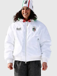 Federica Brignone 2026 Winter Olympics Team Italy Jacket Jacket unisex front product view | Dash Racegear — Milano Cortina 2026 Winter Olympic Federica Brignone Team Italy EA7 White Jacket