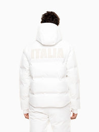 Sergio Mattarella 2026 Winter Olympics Team Italy Jacket Jacket unisex detail view 4 | Dash Racegear — White Team Italy ski parachute puffer by EA7 Emporio Armani, Milano Cortina 2026, cozy for winter sports and travel.