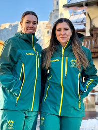 Winter Olympics 2026 Opening Ceremony Team Australia Jacket Jacket unisex front product view | Dash Racegear — Team Australia green hooded jacket from Milano Cortina 2026, featuring a full-zip front for fans cheering outdoors.