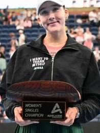 Mirra Andreeva 2026 Adelaide International Jacket Jacket unisex front product view | Dash Racegear — Black Mirra Andreeva 2026 Adelaide International track jacket, streetwear-ready with bold text for fans and athletes alike.