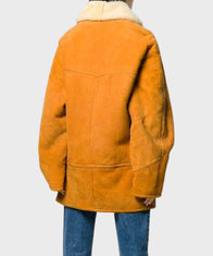 Womens Mid-Length Mustard Shearling Coat Jacket women detail view 3 | Dash Racegear — Womens Mustard Suede Leather Mid-Length Shearling Coat