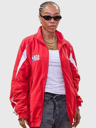 NBA London Game Naomi Ackie Red Jacket Jacket unisex detail view 5 | Dash Racegear — Naomi Ackie red NBA All Star London 2026 track jacket with stand‑out logo details and sporty silhouette.