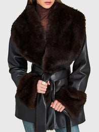 Erin Andrews NFC Championship 2025 Coat Coat unisex detail view 3 | Dash Racegear — Erin Andrews 2025 NFC Championship faux leather coat in black, versatile outerwear for fans and collectors alike.