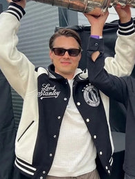 Sebastian Aho NHL Lord Stanley Varsity Jacket Varsity Jacket unisex front product view | Dash Racegear — Carolina Hurricanes Sebastian Aho Lord Stanley 2026 wool varsity jacket crafted for premium warmth and versatile everyday fashion.