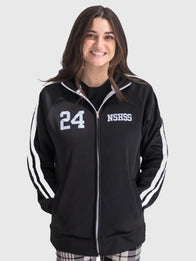 NSHSS Track Jacket Jacket unisex detail view 2 | Dash Racegear — Women's black NSHSS track jacket with a full zip front, sporty silhouette, and versatile everyday fashion appeal.