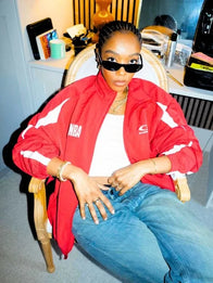 NBA London Game Naomi Ackie Red Jacket Jacket unisex detail view 4 | Dash Racegear — Bright red track jacket for NBA All Star London Game 2026 featuring Naomi Ackie branding and sleek zip closure.