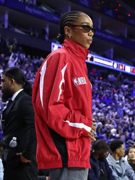 NBA London Game Naomi Ackie Red Jacket Jacket unisex detail view 2 | Dash Racegear — Red Naomi Ackie All Star London Game 2026 jacket with zip pockets and eye‑catching team accents for streetwear.