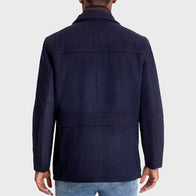 Mens Navy Blue Wool Coat Jacket men detail view 3 | Dash Racegear — Mens Wool Navy Blue Coat