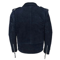 Men’s Navy Blue Suede Biker Leather Jacket Leather Jacket men detail view 2 | Dash Racegear — Navy Blue Suede Biker Leather Jacket
