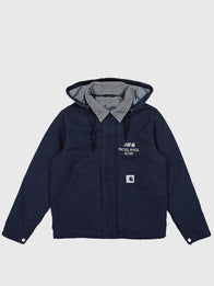 Carhartt New Balance Jacket Jacket unisex front product view | Dash Racegear — Carhartt WIP x New Balance Arcan Hooded Jacket for men in navy, durable and stylish for streetwear or casual wear.