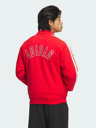 Adidas CNY 3 Stripes Woven Jacket Jacket unisex detail view 2 | Dash Racegear — Recreation Adidas Chinese New Year 2026 bomber jacket in red featuring woven fleece fabric and clean structured fit