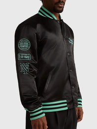 Liberty Twin Flame Varsity Jacket Varsity Jacket unisex detail view 4 | Dash Racegear — New York or Nowhere Black Varsity Jacket featuring a comfortable fit, striking details, and a contemporary fashion vibe.