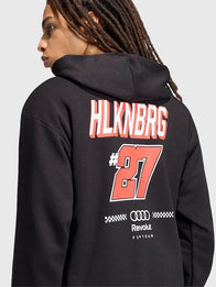 Audi F1 adidas Nico Hulkenberg Hoodie Hoodie unisex detail view 3 | Dash Racegear — Audi F1 black hoodie featuring Nico Hulkenberg logo, athletic cut, and comfy fleece, perfect for outdoor events.