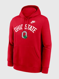 Ohio State Nike Legacy Arch Club Red Hoodie Hoodie unisex detail view 2 | Dash Racegear — Red Nike Ohio State Legacy Arch Club pullover hoodie crafted for cozy comfort and versatile casual fashion.