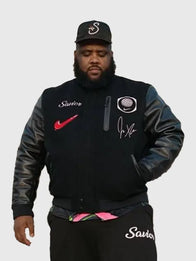 Jae Tips Savior Nike Jacket Jacket unisex detail view 5 | Dash Racegear — Black Jae Tips Savior Nike Destroyer jacket, wool body and classic design for everyday street style.