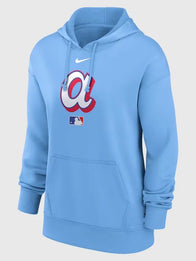 Atlanta Braves 2026 City Connect Hoodie Hoodie unisex front product view | Dash Racegear — Women’s Atlanta Braves Nike 2026 City Connect blue Therma hoodie, cozy fleece for warm stadium game-day comfort.