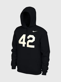 Nike Jackie Robinson Hoodie Hoodie unisex front product view | Dash Racegear — Nike Sportswear Club Jackie Robinson 42 black hoodie, soft fleece pullover for classic sports heritage style.