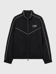 L/AB Diagonal Track Jacket Jacket unisex front product view | Dash Racegear — Black OFF-WHITE L/AB track jacket featuring diagonal detailing and a clean full-zip athletic silhouette.