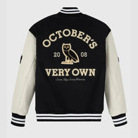 OVO Black & White Collegiate Varsity Jacket Varsity Jacket unisex detail view 2 | Dash Racegear — Black & White OVO Varsity Jacket – Timeless Collegiate Fashion