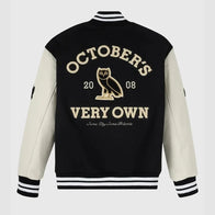 OVO Black & White Collegiate Varsity Jacket Varsity Jacket unisex detail view 2 | Dash Racegear — Black & White OVO Varsity Jacket – Timeless Collegiate Fashion