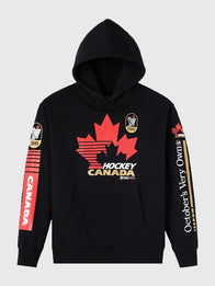 OVO x Hockey Canada Fleece Hoodie Hoodie unisex front product view | Dash Racegear — Cheer in comfort with the OVO Hockey Canada Black Pullover Hoodie, featuring fleece warmth and a bold, iconic look.