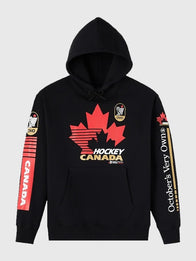 OVO x Hockey Canada Fleece Hoodie Hoodie unisex front product view | Dash Racegear — Cheer in comfort with the OVO Hockey Canada Black Pullover Hoodie, featuring fleece warmth and a bold, iconic look.