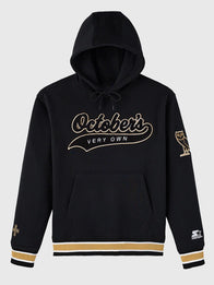 OVO X STARTER Team Script Hoodie Hoodie unisex front product view | Dash Racegear — OVO x STARTER black Team Script pullover, street-style inspired hoodie