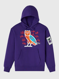 OVO The Joker Defaced Hoodie Hoodie unisex front product view | Dash Racegear — OVO 2026 The Joker Defaced pullover hoodie in purple, cozy fleece for fans’ streetwear looks.